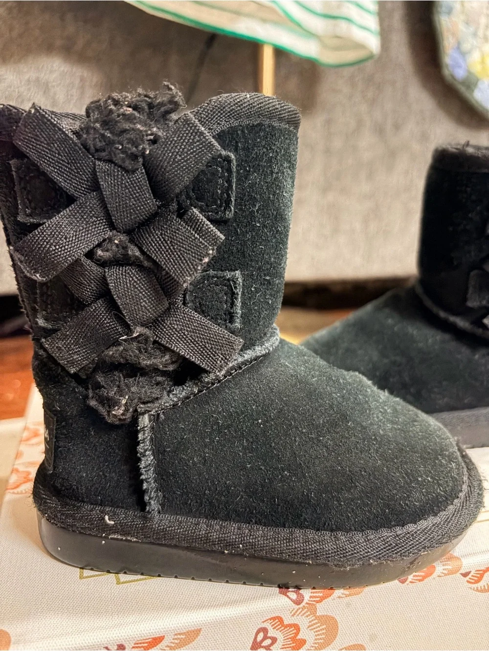 Koolaburra Girls Black Suede Bow Booties